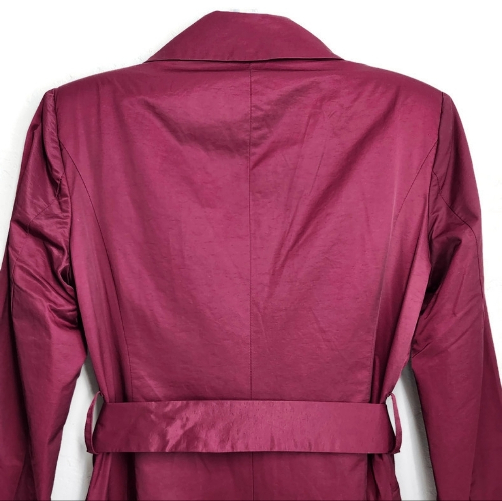 Avec Les Filles Dark Burgundy Stretch Cotton Blend Belted Longline Trench Coat - Picture 7 of 12